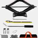 1.5-ton Scissor Jack in Your car's Roadside Emergency kit, Must-Have Spare tire Replacement Stand Tool for Your Vehicle, Telescoping Lug Nut Removal Tool, Ratchet Wrench, Tire Pressure Gauge (1.5T)