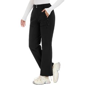 Women's-Snow-Ski-Pants-Fleece-Lined-Waterproof-Insulated Flare Warm for Snowboard Winter Hiking Travel 5 Pockets, Regular 31", X-Large, Black