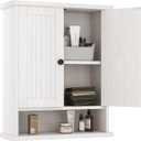 Homeiju Wooden Farmhouse Style Rustic Medicine Cabinet with Two Barn Doors, Wooden Wall Mounted Storage Cabinet with Open and Hidden Storage Space, for Bathroom, Living Room, Kitchen, White (23.6'' H)