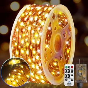KNONEW 203FT 600 LED Outdoor Fairy Lights Plug in, Christmas Fairy Lights Outdoor Waterproof 8 Modes Memory Times for Wedding Bedroom Walls Garden Trees Decoration(Warm White)