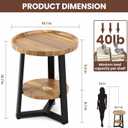 PPAMAPIC Round End Table, 2 Tier Side Table with Storage Shelf, Nightstand Accent Table for Living Room Bedroom Small Space, Black Metal Frame, 15.7" D x 19.7" H, Rustic Brown