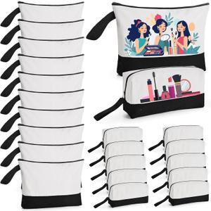 20 Pcs Canvas Makeup Bag with Bottom, 12oz Cotton Cosmetic Bag Set Bulk Multi-Purpose DIY Heat Transfer Makeup Bags with Black Zipper for Bridesmaid Makeup Bag Travel Toiletry Pouch Storage, Halloween
