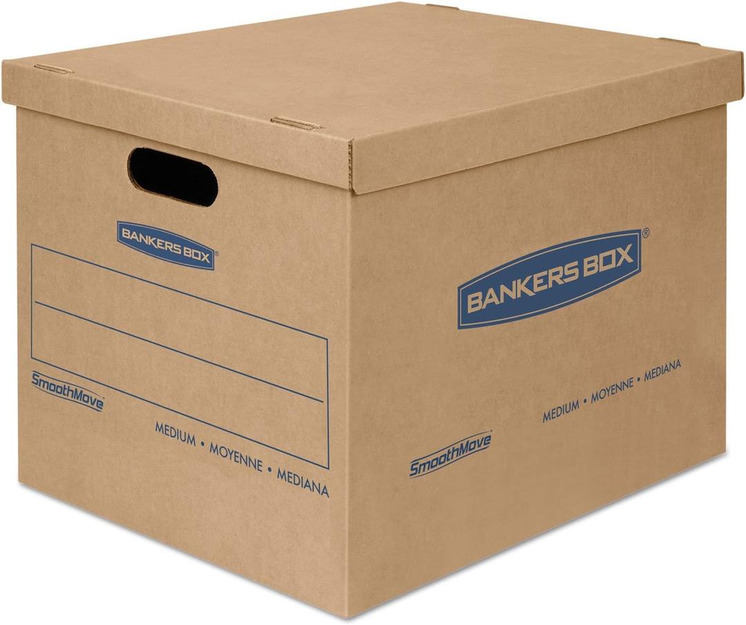 Bankers Box Small Classic Moving Box Pack of 20, Reinforced Handles, Tape-Free Assembly, Box with Lid, 15-in x 12-in x 10-in (7714210)