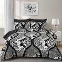 Anibedding Black Comforter Set King Size, 7 Pieces Bohemian Damask Comforter Set Soft Lightweight Microfiber Bedding Set for All Season (104"x90")