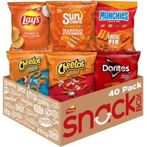 Frito-Lay Cheesy Mix 6 Flavor Variety Pack, Single Serve Bags (40 Pack), Doritos, Cheetos, Lay's, Munchies, SunChips (EXP 07/14/26)