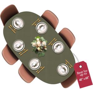 Covers For The Home Deluxe Elastic Edged Flannel Backed Vinyl Fitted Table Cover - Basketweave (Green) Pattern - Round Oblong Oval- Fits Tables up to 48" W x 68" L