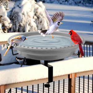 Daoeny Heated Bird Bath for Deck Railing, Upgraded 100W Heated Bird Baths for Outdoors Thermostat Control, Heated Bird Bath for Outside Winter Garden Yard Patio Decor (Grey)