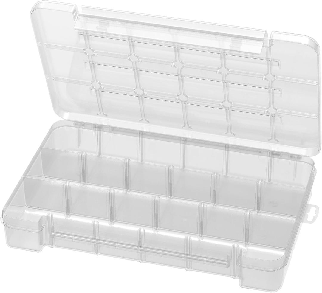 Akro-Mils 05905 Plastic Portable Parts Storage Case for Hardware and Crafts with Hinged Lid and 5 Adjustable Dividers, (14-3/8-Inch x 9-1/2-Inch x 2-1/2-Inch), Large, Clear