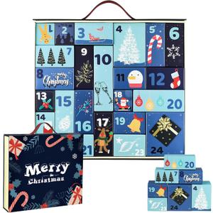 Christmas Advent Calendar 2025, Empty Advent Calendar to Till Yourself, 24 Days Christmas Countdown Box, Reusable Empty Gifts Boxes, Xmas Gifts for Boys Girls Teens Adults (Blue)