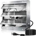 Hiorucet 14 Inch Shutter Exhaust Fan, 1558CFM High Speed Low Noise Aluminum Louvered Exhaust Fan Wall Mounted with 1.8m Power Cord for Greenhouse, Garage, Shop, Attics, Chicken Coop Ventilation.