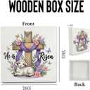 He Is Risen Christian Decor Wood Box Sign,Christian Easter Wooden Sign,Purple Religious Cross Lamb Wooden Signs,Spring Lily Flower Decor For Desk Tabletop Shelf Decoration 5x5 Inches