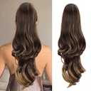 Ponytail Extension, Drawstring Ponytail Extension for Women 26 Inch Long Wavy Highlight Pony Tails Hair Extensions Synthetic Clip in Ponytail Hairpiece for Women Brown with Blonde Highlights