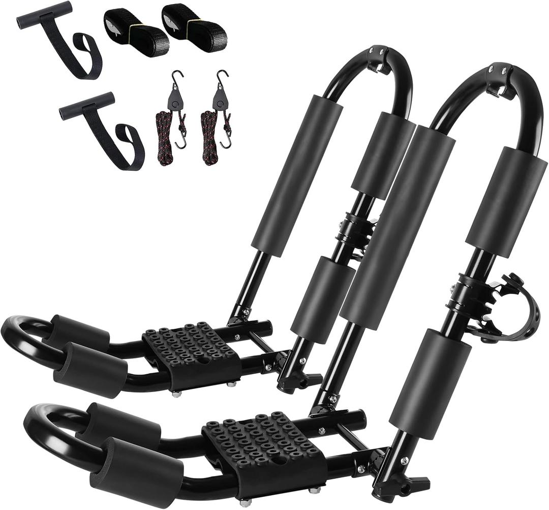 FORWODE Premium Kayak Roof Rack, 1 Pair J-Bar Roof Rack, Folding Adjustable Rack, Weight 80 LBS Heavy Duty Kayak Roof Carrier 1 Kayak, Canoe, SUV, Surfboard on SUV, Car and Truck Crossbar