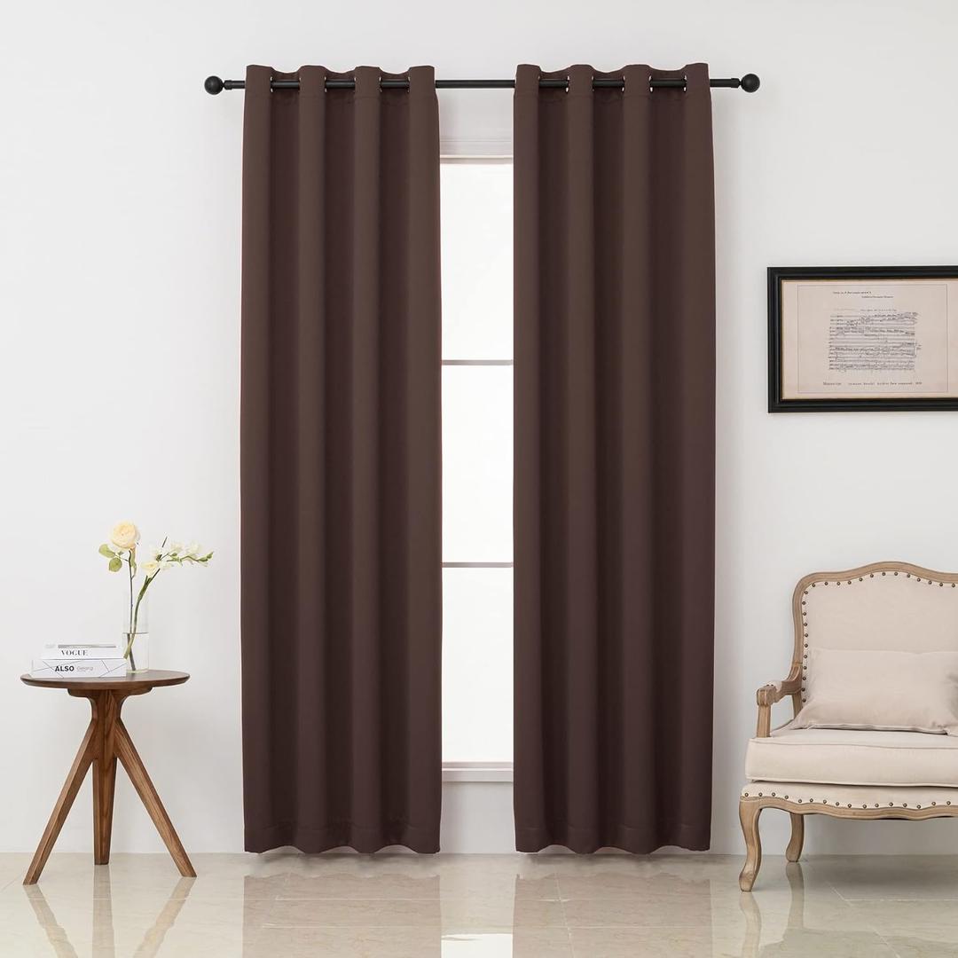 Pickluc Grommet Blackout Curtains 84 Inches Long 2 Panels, Light Blocking Window Drapes for Living Room, Thermal Insulated, Noise Reduction, Chocolate Brown, 52" Wide x 84" Length