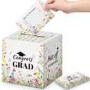 Gueevin 2026 Graduation Card Box Holder Party Decorations Wildflower Congrats Grad Card Box with 50 Pcs Advice Cards Class of 2026 Graduation Party Decorations Supplies