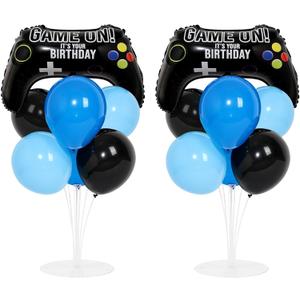 Video Game Birthday Party Balloons Stand Kit 2 Sets with 2 Game Handle Foil Balloons Black Blue Balloon Centerpiece for Tables for Boy Girl Gamer Gaming Night Birthday Baby Shower Party Decoration
