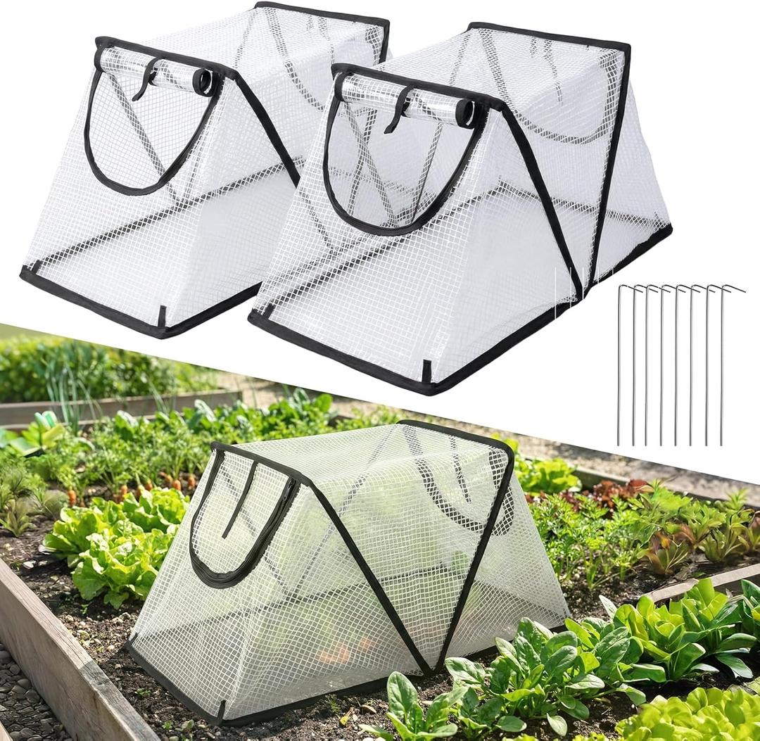 33"14.5"14.17" Foldable Garden Row Accelerator Plants Cover 2PCS with Zipper Door Waterproof Small Greenhouse Plant Cage Guard Protector for Vegetable Flower from Animals with 8PCS Ground Stakes