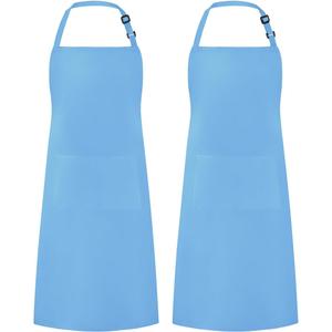 Syntus 2 Pack Adjustable Bib Apron Waterdrop Resistant with 2 Pockets Cooking Kitchen Aprons for Women Men Chef (Blue Light)
