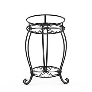 FaithLand Plant Stand, Heavy Duty Metal Planter Holder Indoor Outdoor, 2 Tier Round Potted Supports Rack, Corner Display Shelf Black