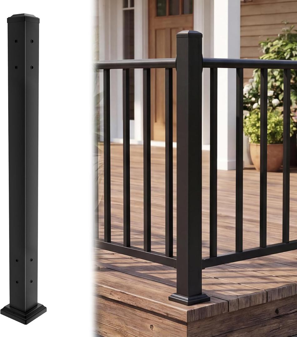 Aluminum Deck Post,2.8 in. x 2.8 in. x 39 in Perpendicular Adjacent Two Side Pre-Drilled 90 Degree Railing Corner Post, Ending Support Post