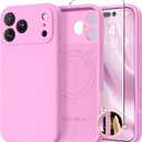GolbinBox Magnetic for iPhone 17 Pro Max Case, Compatible with MagSafe, [Full Camera Protection] [Screen Protector], Silicone Shockproof Phone Cover with Anti-Scratch Microfiber Lining, Rose Pink