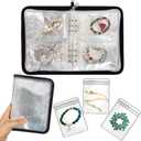 Bracelet Holder Travel Jewelry Organizer Case Transparent Jewelry Storage Book for Earring Necklace Ring with Small Clear Zippered Pouch (Black,48 PCS Large Bags)
