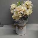 LESING Artificial Rose with Vase, Fake Silk Flowers Bouquets in Vase Table Centerpiece Arrangement for Kitchen Living Room(Champagne-1)