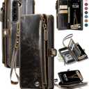 Defencase Compatible with Samsung Galaxy S22 5G Case Wallet with RFID Blocking Card Holder for Women Men, PU Leather Magnetic Snap Flip Zipper Strap Wallet Phone Case Fit for Galaxy S22 6.1", Coffee