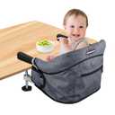 Hook On High Chair, Portable Foldable Clip On Baby Travel High Chair, Lightweight Feeding Seat with Storage Bag, BPA-Free Safety Harness for Home Restaurant (Grey)