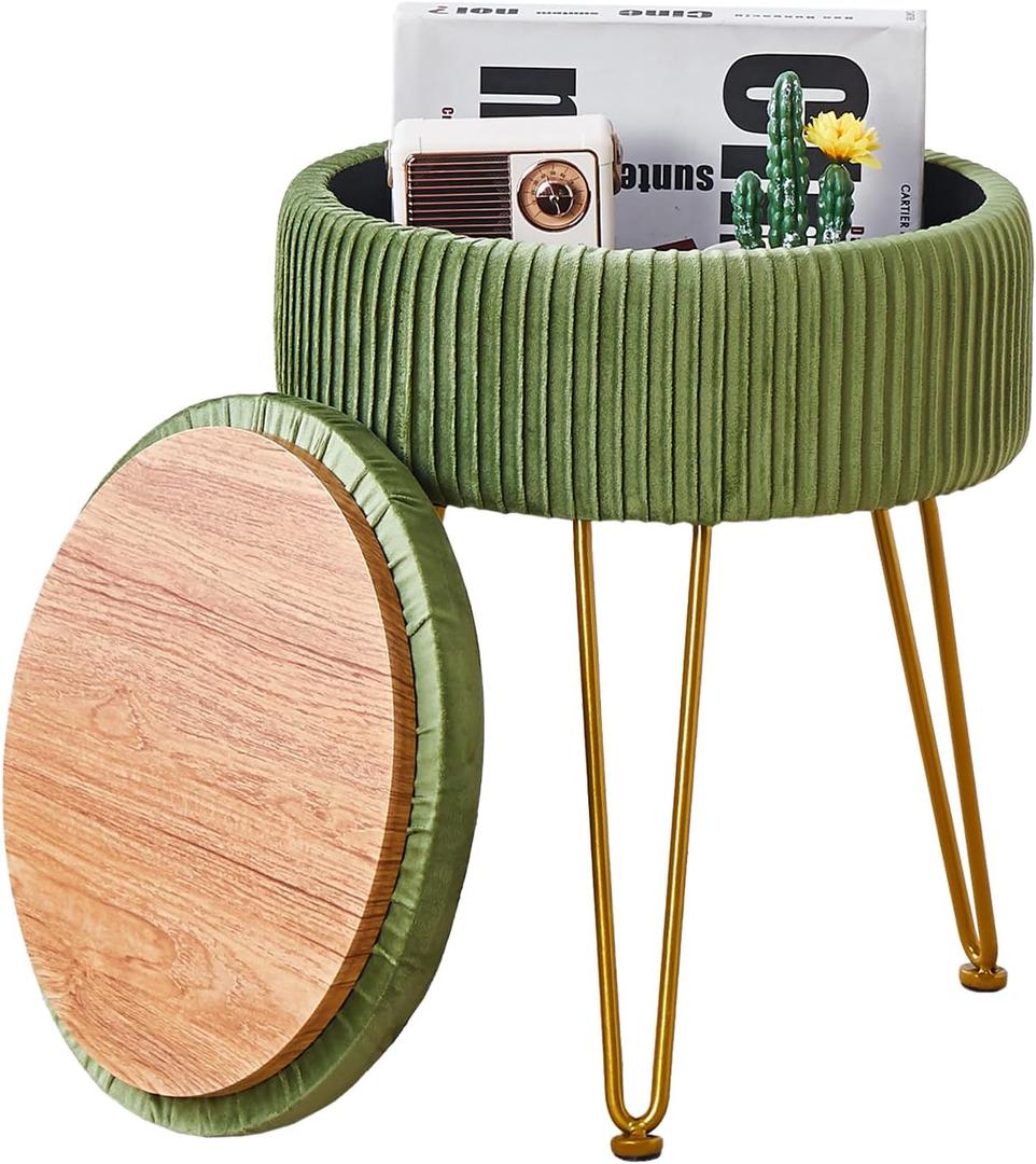 Wimarsbon Velvet Foot Rest Stool Multipurpose Dressing Stools Upholstered Round Storage Ottoman Modern Soft Vanity Chair with Memory Foam Seat Green