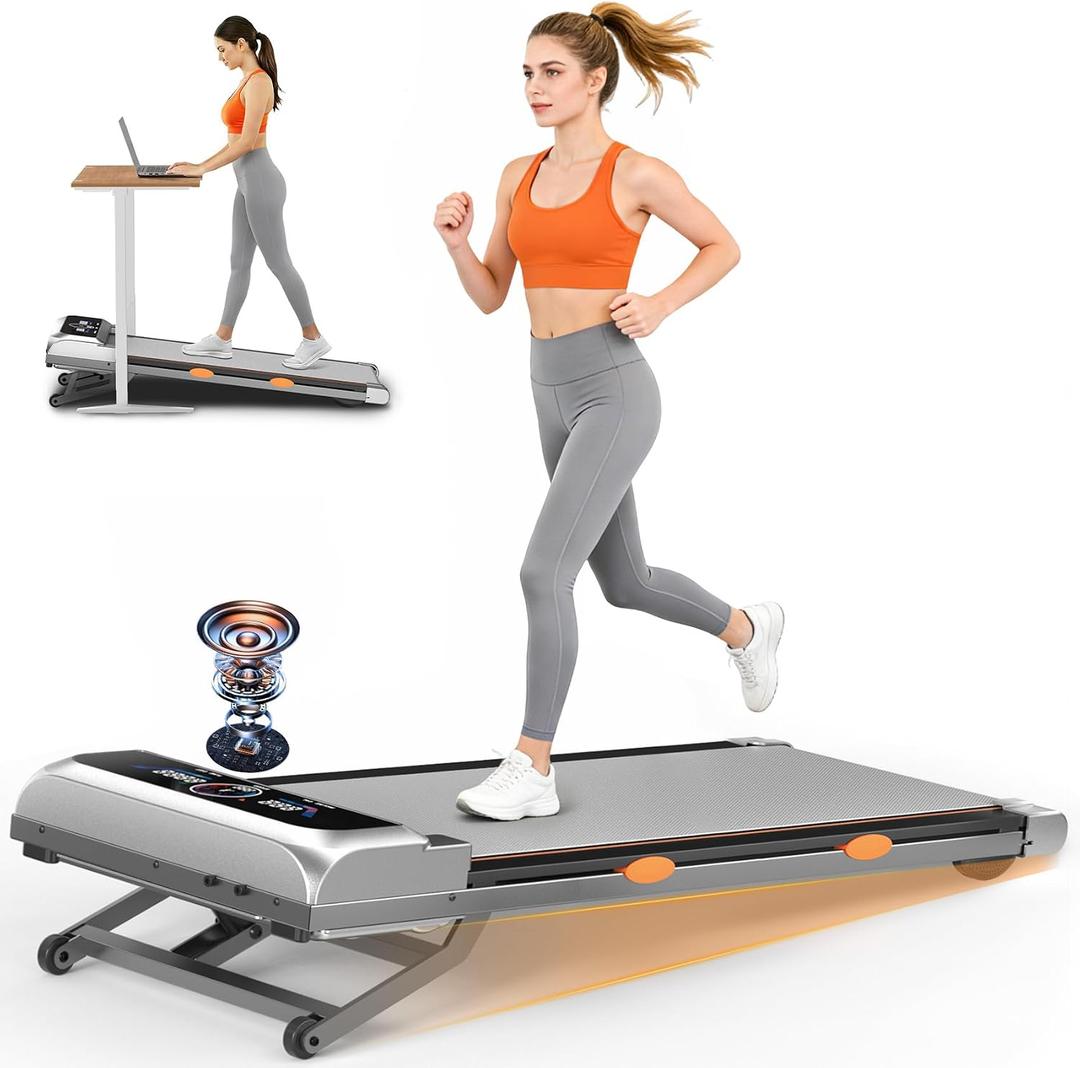 Walking Pad Treadmill with 15% 12-Level Auto Incline & UI Screen, Trisomy 3.5HP Foldable Under Desk Treadmill with Bluetooth Speaker, Portable Treadmills for Home Office 450LBS, Remote, RGB Light