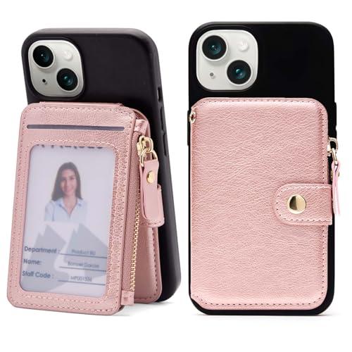 M-Plateau Foldable Phone Wallet，iPhone Card Holder Stick On with Flexible Zipper Coin Purse Multifunctional Kickstand Design, Fits 6.1 and Above Leather or Smooth Surface Phone case