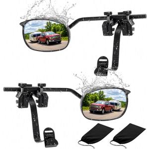 2 Pack Universal Clip on Towing Mirrors Extensions for Towing 360 Degree Adjustable Rotation Convex Rearview Mirror Extenders with Rainproof Cover and Storage Bags for RV Car Truck Trailer SUV (2)