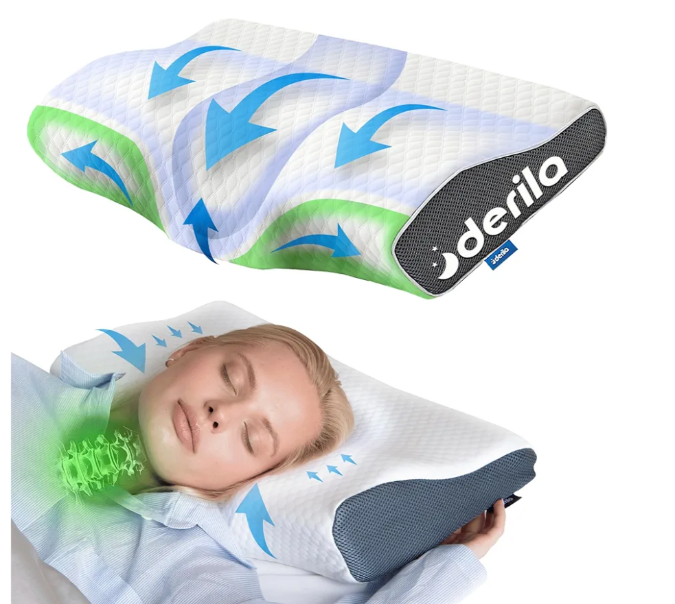 Derila Cervical Queen Size Pillow for Sleeping - Support Pillow for Side, Back, Stomach Sleepers - Contour Best Bed Pillows for Sleeping
