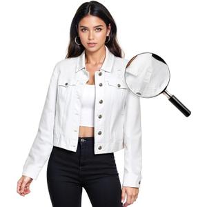 Hybrid & Company Women's Long Sleeve Denim Jackets Basic Button Down Jean Jacket with Pockets (2X, Jk37350-white)