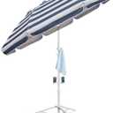 AMMSUN Shade Umbrella, Premium Portable Umbrella with Stand, 6.5ft Lightweight Free Standing Canopy for Sporting Games, Adjustable Instant Sun Protection and Easy to Carry, Stripe Blue