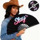 2 Pack 13 Inch Clack Popping Line Dancing Fans Boots on The Ground Large Foldable Clacking Hand Fan Make Sound for Dance Rave (Slay)