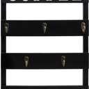 Solid Wood Coffee Mug Holder Wall Mounted, Rustic Cup Rack with 8 Hooks Large Space for Big Cups for Kitchen, Home, Coffee Bar Station (Black)