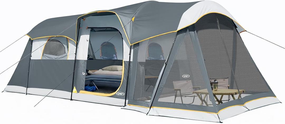 UNP Camping Tent 8 Person Waterproof Big Tunnel Tent with Screen Porch,Family Outdoor Large Tents for Camping 20' x 9' x 80in(H)