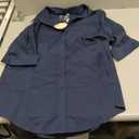 Zeagoo Womens Button Down Shirts 3/4 Sleeve Dress Blouses Business Casual Collared Oxford Tops (Blue, L)