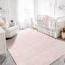 Light Pink Rug 5x7 for Nursery Bedroom, Abstract Cute Modern Washable Boho Area Rugs for Girls Room, Blush