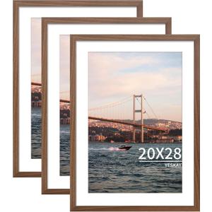 YESKAY 20x28 Picture Frame Brown Set of 3, Display Pictures 16x24 with Mat or 20 x 28 Without Mat, Poster Frames 20x28 for Wall Hanging Horizontal and Vertical