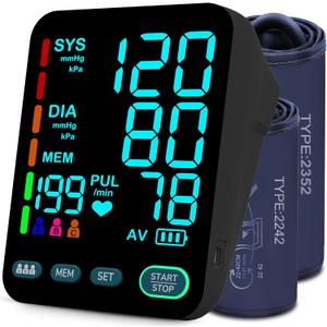 Blood Pressure Monitors for Home Use, Automatic Upper Arm Blood Pressure Monitor with Dual-Size bp Machine Cuffs (917" & 1321"), Large LED Backlit Display with 3x199 Reading Memory Black