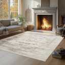 Machine Washable Rugs 8x10 Area Rugs for Living Room, Bedroom, Dining Room- Ultra Soft Low Pile Retro Rugs for Home Office, Non Slip Vintage Distressed Accent Carpet- Yellow (Brown-faint-yellow)