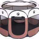 BODISEINT Portable Pet Playpen, Dog Playpen Foldable Pet Exercise Pen Tents Dog Kennel House Playground for Puppy Dog Yorkie Cat Bunny Indoor Outdoor Travel Camping Use (Medium, Coffee - Beige)