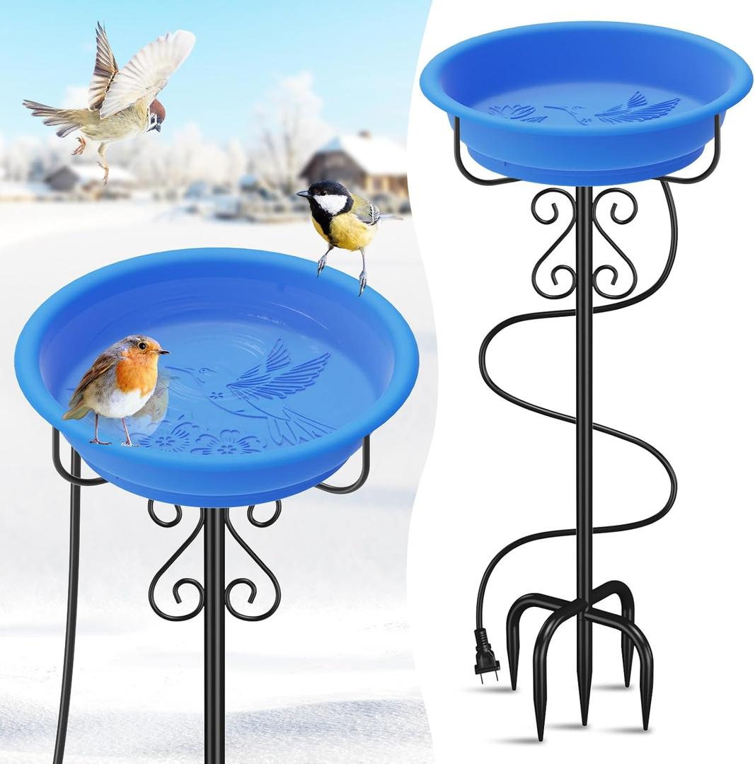 Heated Bird Baths for Outdoors,Large Capacity 100W Thermostat Control Heated Birdbath with 5-Prong Metal Base Water Heated Bird Bath Bowl for Outside Winter Garden Patio Yard Lawn (Blue)