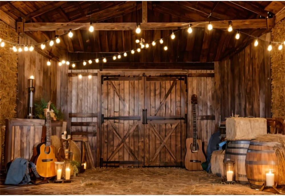 Western Farm Barn Backdrop 10x8ft Fabric Rustic Cowboy Birthday Party Decoration Background Country Concert Events Cowboy Cowgirl Party Backdrop Rural Music Festival Background