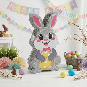 ZRUNBO Easter Bunny Egg Piñata Set with Blindfold and Stick, Funny Cute Bunny Favors for Birthday Party, Kids Piñata Easter Party Decorations