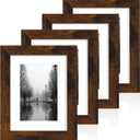 iRahmen 6x8 Picture Frame with Mat 4x6 - High Definition Real Glass Wooden Photo Frames for Tabletop Display and Wall Mounting (Dark Brown, Set of 4)