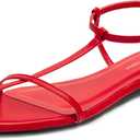 Women's Flat Sandals Pointed Open Toe T-Strap Comfortable Gladiator Summer Slide Strappy Sandals (8, Red Pu)